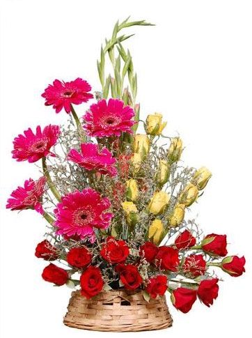 Roses Glad Gerbera Traditional Basket